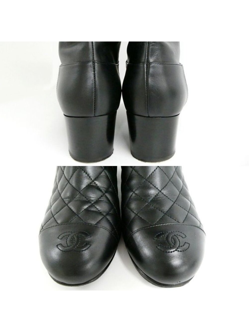 Chanel Chain Long Boots 38.5 Black Gold Quilted Shoes - Picture 7 of 10